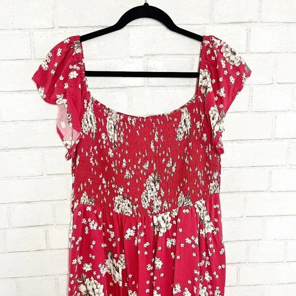 Torrid Faded Red/Pink Floral Smocked Flutter Sleeve Sundress Women's Size 1X - Picture 3 of 9